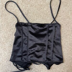 DIVIDED black satin lace back tank, XS. New